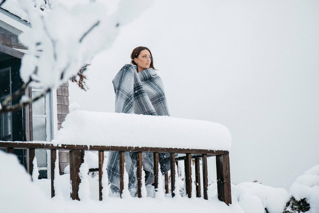 Plaid Merino Wool Bed Blankets: Cream / Ledge Plaid / Twin