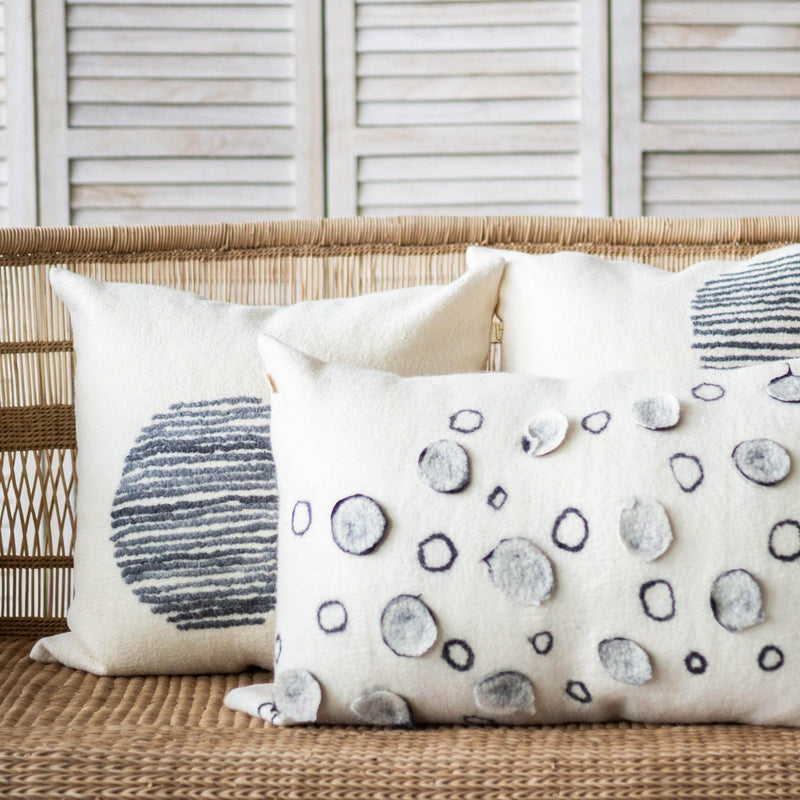 Slatted Circle Hand-Felted Merino Wool Throw Pillow