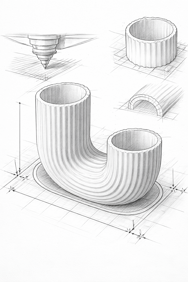 Modern U-Form Ribbed Vase