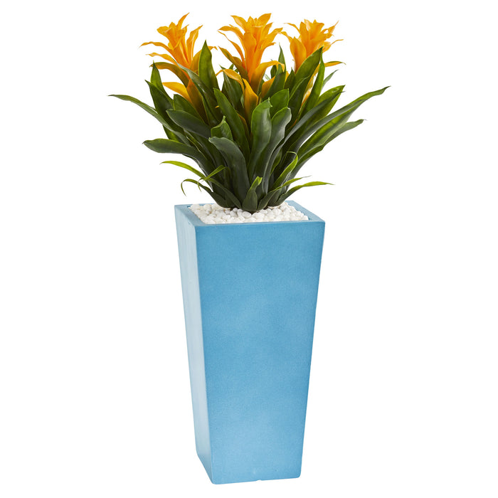 HYGGE CAVE | 26” TRIPLE BROMELIAD ARTIFICIAL PLANT IN TURQUOISE TOWER VASE