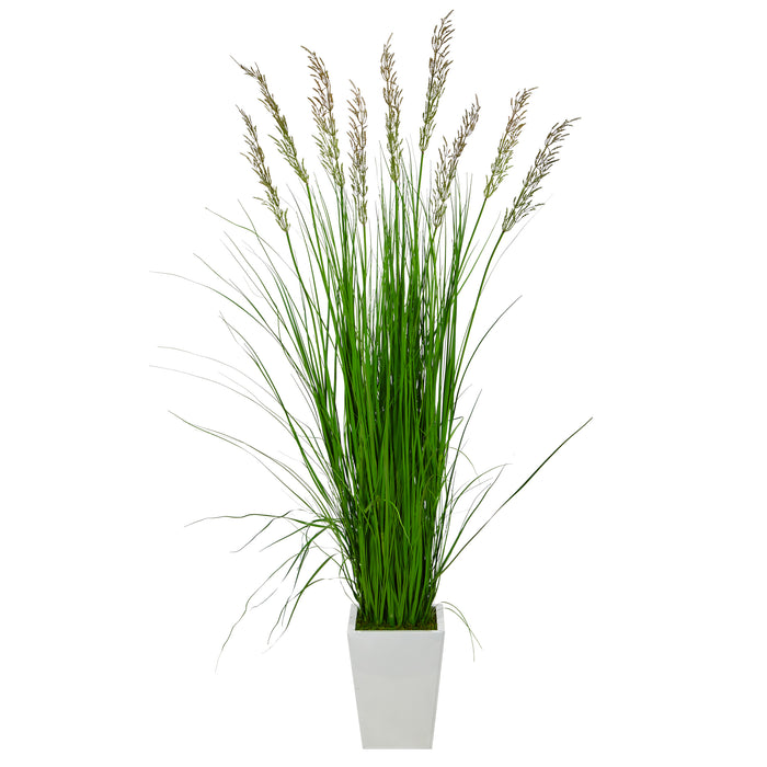75” GRASS ARTIFICIAL PLANT IN WHITE METAL PLANTER