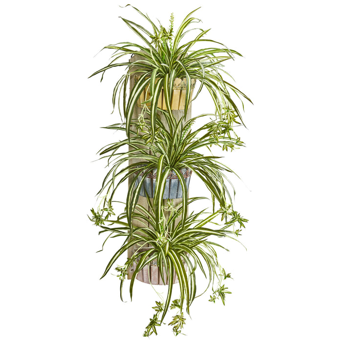 39” SPIDER ARTIFICIAL PLANT IN THREE-TIERED WALL DECOR PLANTER - HYGGE CAVE
