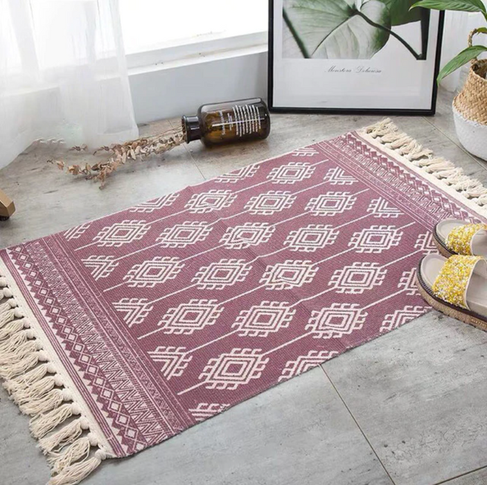 HYGGE CAVE | Nordic Style Bohemian Hand Woven Cotton Linen Carpet,YOLO