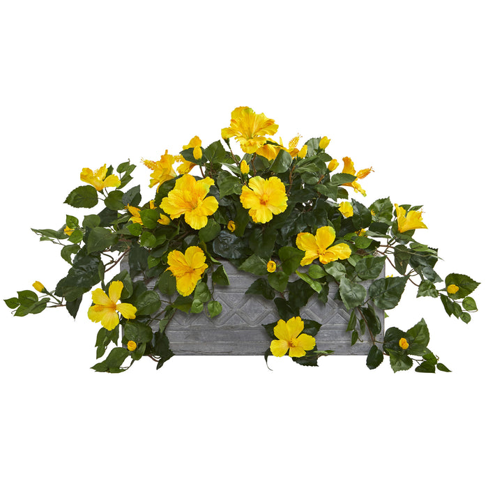 HIBISCUS ARTIFICIAL PLANT IN STONE PLANTER - HYGGE CAVE