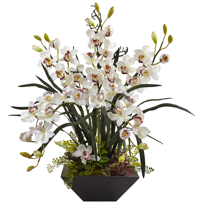 HYGGE CAVE | CYMBIDIUM ORCHID WITH BLACK VASE