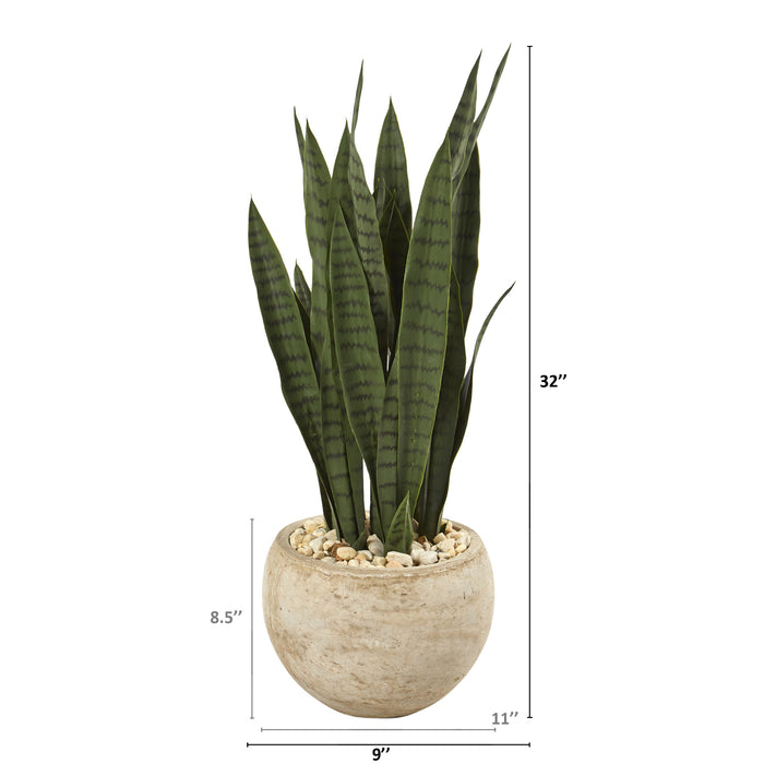 32” SANSEVIERIA ARTIFICIAL PLANT IN SAND COLORED PLANTER