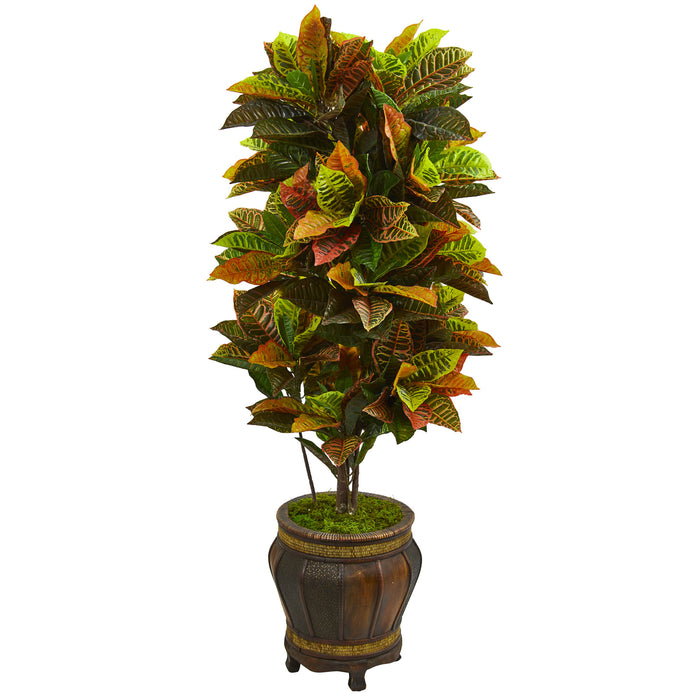 HYGGE CAVE | 5.5’ CROTON ARTIFICIAL PLANT IN DECORATIVE PLANTER (REAL TOUCH)
