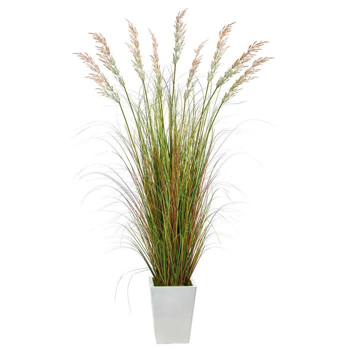 74” GRASS ARTIFICIAL PLANT IN WHITE METAL PLANTER