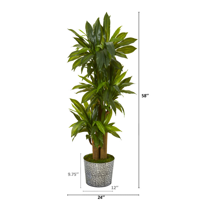 58” CORN STALK DRACAENA ARTIFICIAL PLANT IN BLACK EMBOSSED TIN PLANTER (REAL TOUCH)