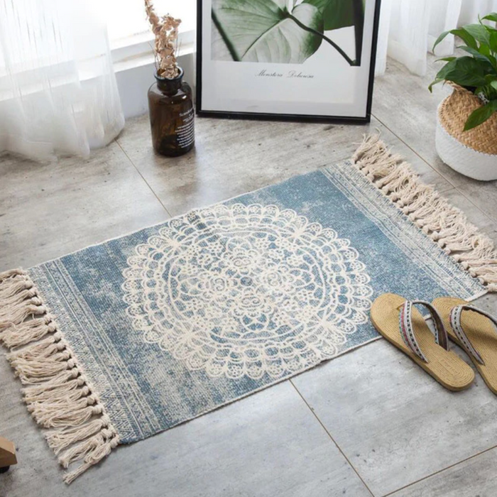 HYGGE CAVE | Nordic Style Bohemian Hand Woven Cotton Linen Carpet,YOLO