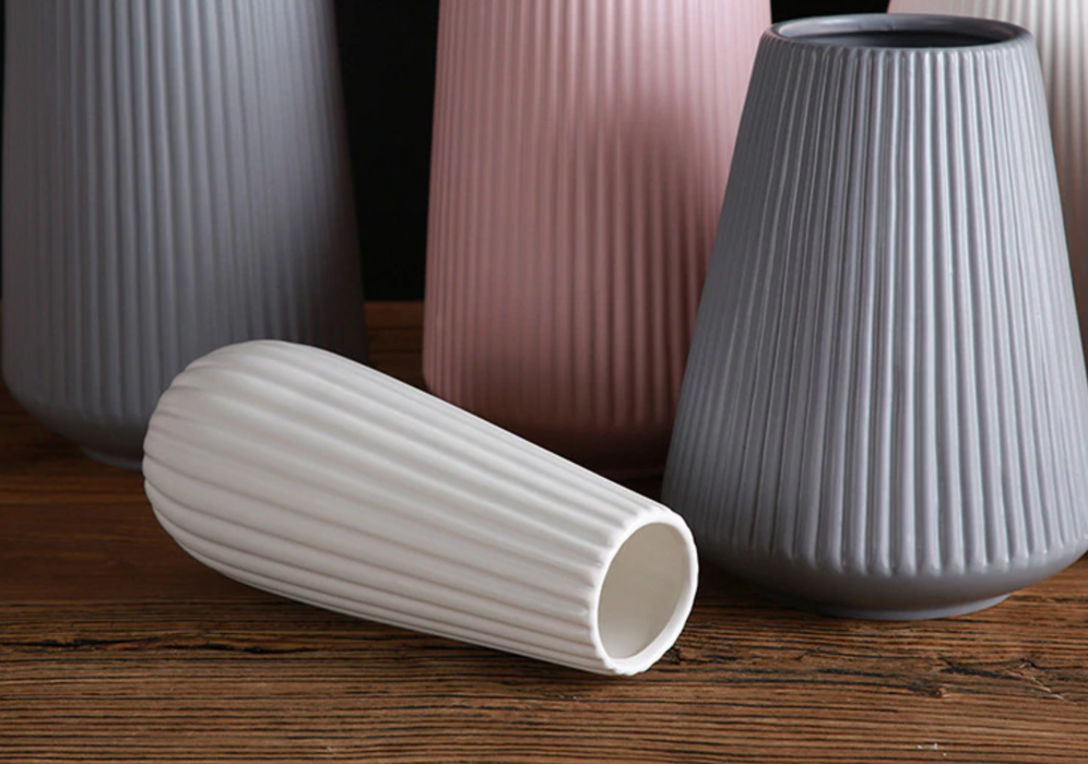HYGGE CAVE | Modern Ribbed Ceramic Vase Nordic Simple Decoration Danish