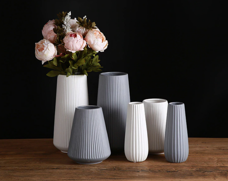 HYGGE CAVE | Modern Ribbed Ceramic Vase Nordic Simple Decoration Danish