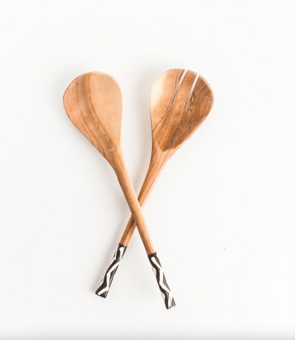 HYGGE CAVE | KAMBA SALAD SERVERS CREATIVE Wooden Spoon Fork Large