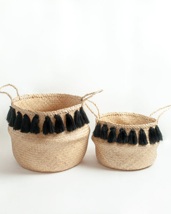 Tassel seagrass belly basket - hygge cave