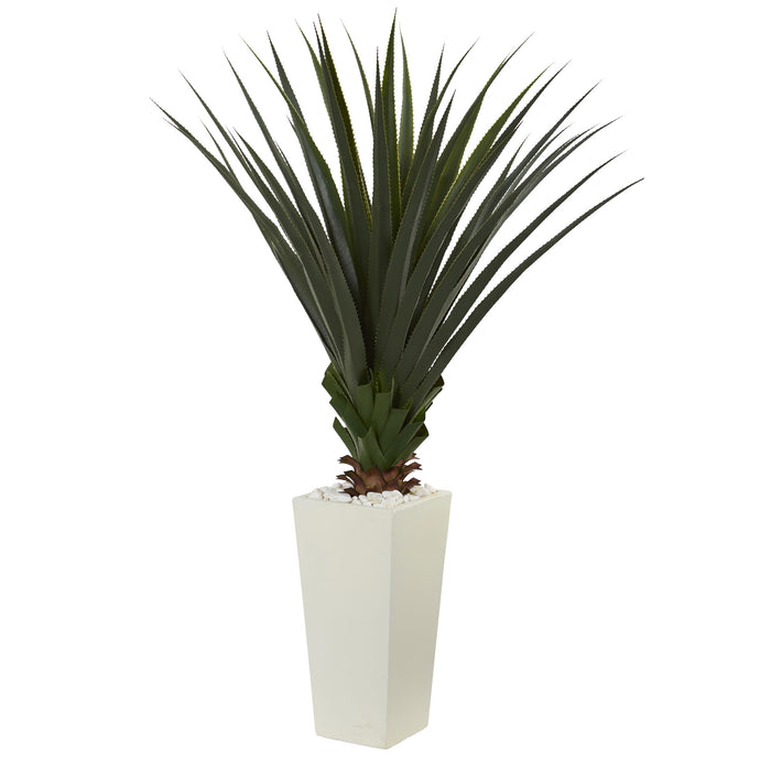 HYGGE CAVE | 5' SPIKY AGAVE ARTIFICIAL PLANT IN WHITE TOWER PLANTER