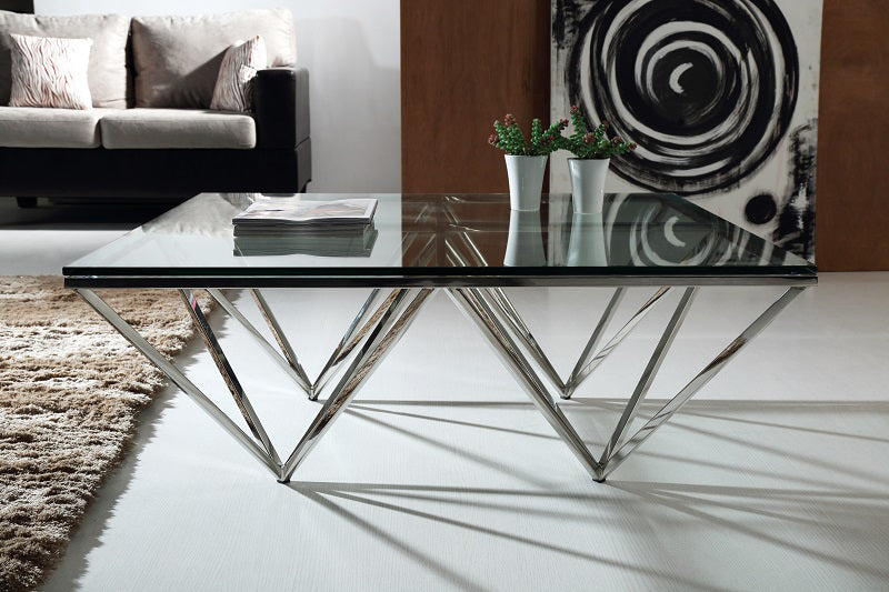 HYGGE CAVE | GLASS AND STAINLESS COFFEE TABLE