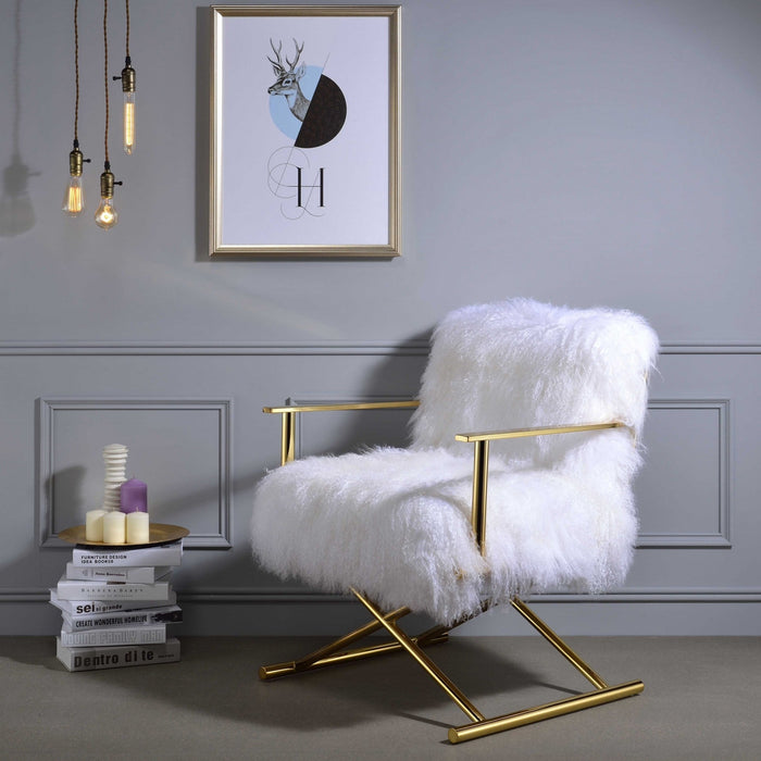HYGGE CAVE | WOOL AND GOLD BRASS ACCENT CHAIR 