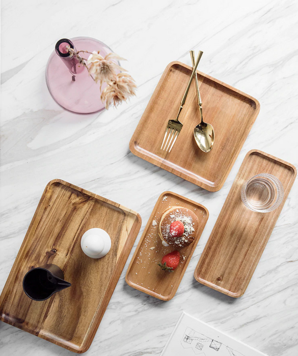 HYGGE CAVE | Wood Plates Handmade Solid Wood Tray Dessert Tableware