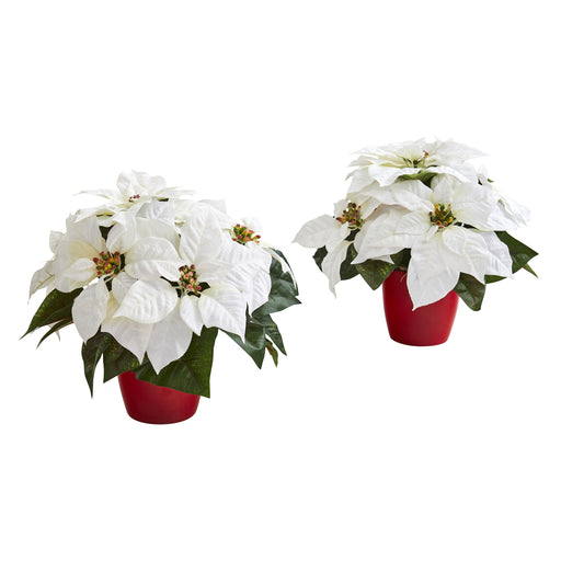 HYGGE CAVE | 12” POINSETTIA ARTIFICIAL PLANT IN RED PLANTER (SET OF 2)