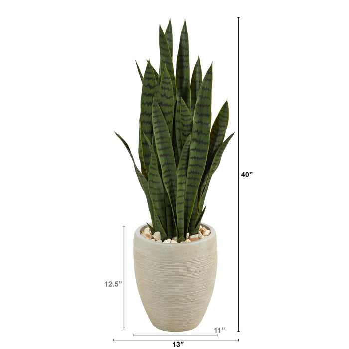 40” SANSEVIERIA ARTIFICIAL PLANT IN SAND COLORED PLANTER