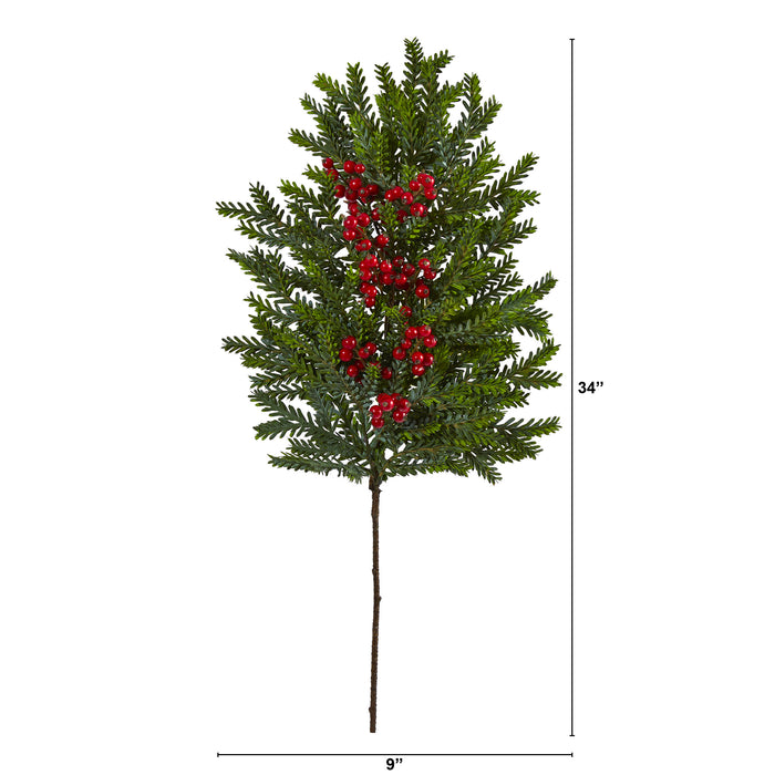 34” PINE AND BERRIES ARTIFICIAL HANGING PLANT (SET OF 3)