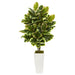 HYGGE CAVE | VARIEGATED RUBBER LEAF ARTIFICIAL PLANT IN WHITE TOWER VASE