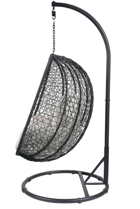 HYGGE CAVE | BEIGE AND BLACK HANGING POD WICKER PATIO SWING CHAIR