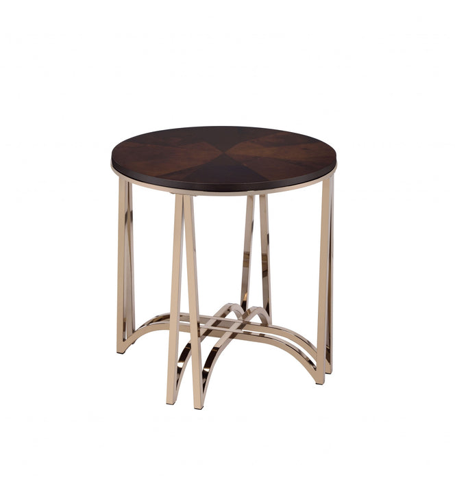 HYGGE CAVE | WALNUT AND CHAMPAGNE METAL END TABLE
