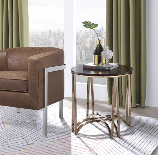 HYGGE CAVE | WALNUT AND CHAMPAGNE METAL END TABLE