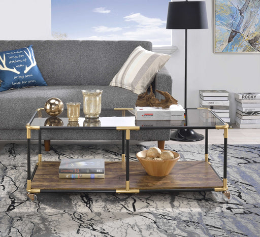HYGGE CAVE | BLACK, GOLD AND SMOKY GLASS COFFEE TABLE 