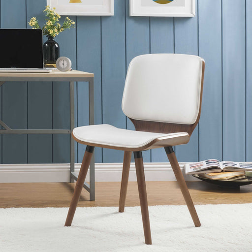 HYGGE CAVE | WHITE LEATHERETTE AND WALNUT ACCENT CHAIR 
