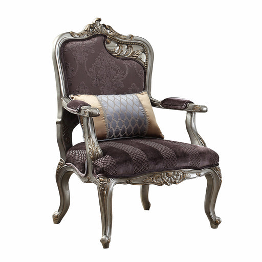 HYGGE CAVE | VELVET ANTIQUE PLATINUM FINISH CHAIR WITH PILLOW 