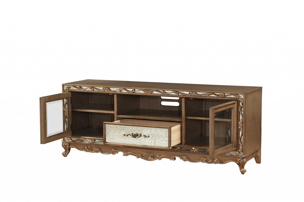 HYGGE CAVE | ANTIQUE GOLD WOOD TV STAND 