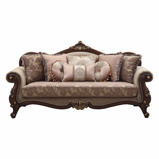 HYGGE CAVE | FABRIC WALNUT WOOD SOFA WITH 8 PILLOWS