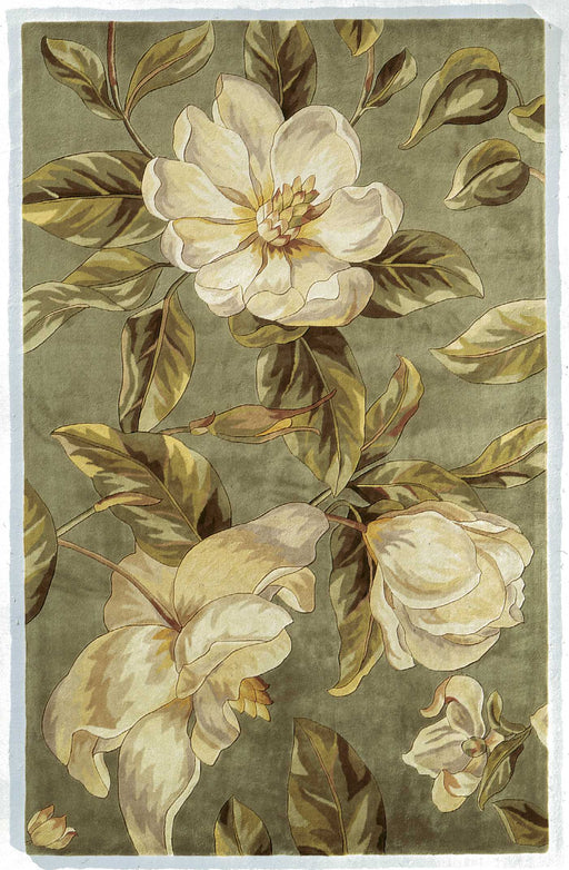 HYGGE CAVE | GREEN MAGNOLIA FLOWERS AREA RUG