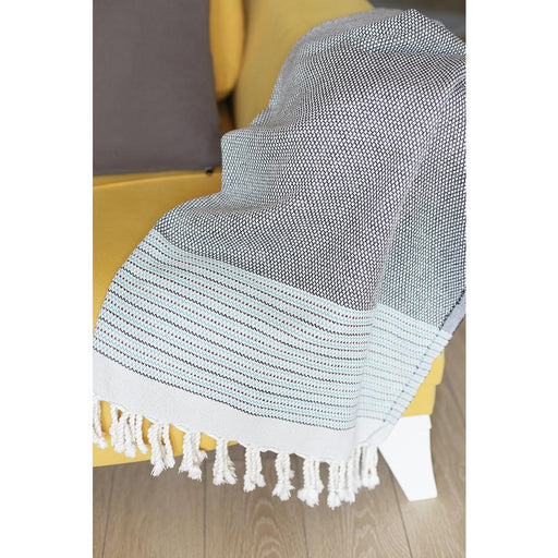 HYGGE CAVE | GREY AND BLUE STRIPED TURKISH TOWEL