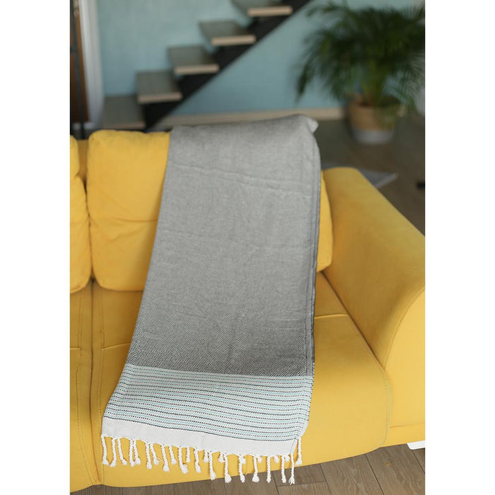HYGGE CAVE | GREY AND BLUE STRIPED TURKISH TOWEL