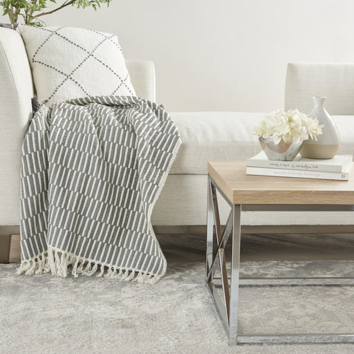 HYGGE CAVE | SOFT GRAY AND WHITE LINES HANDCRAFTED THROW BLANKET