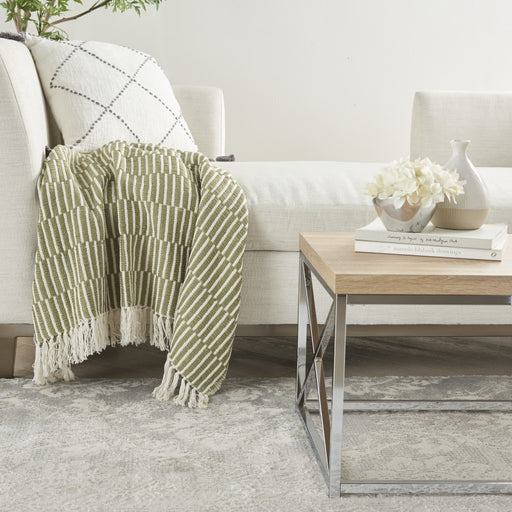 HYGGE CAVE | SOFT SAGE AND WHITE LINES HANDCRAFTED THROW BLANKET