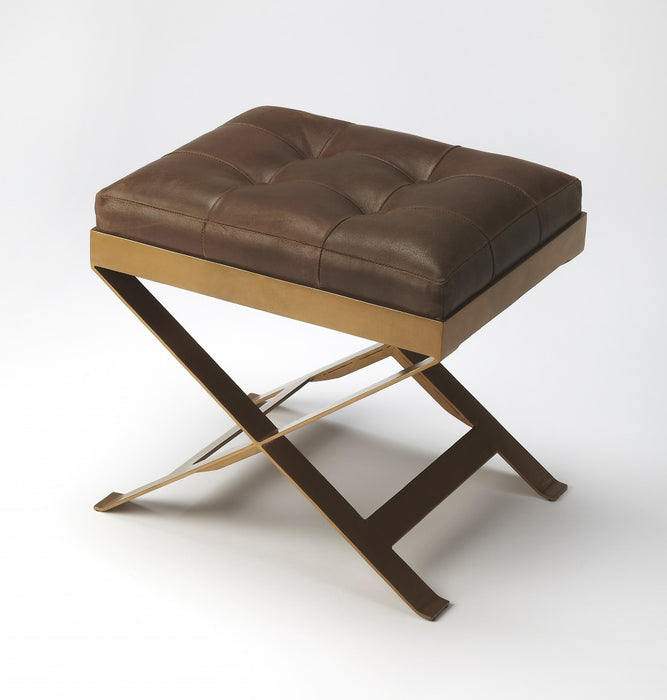 HYGGE CAVE | MEDIUM BROWN TUFTED LEATHER STOOL