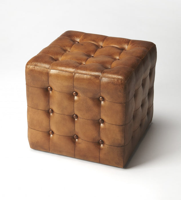 HYGGE CAVE | STATELY BROWN LEATHER TUFTED OTTOMAN