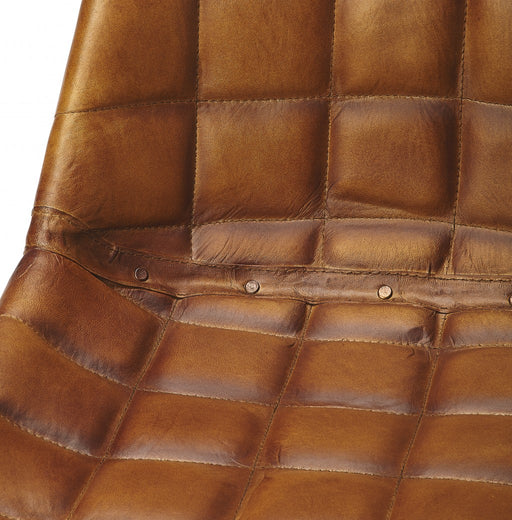 HYGGE CAVE | STITCHED SQUARES BROWN LEATHER DINING CHAIR