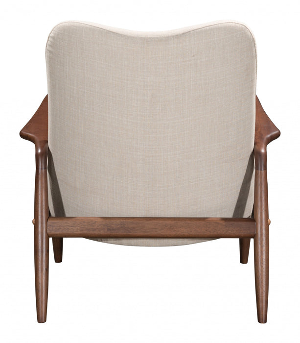 HYGGE CAVE | WALNUT AND BEIGE LINEN RETRO CHAIR AND OTTOMAN SET