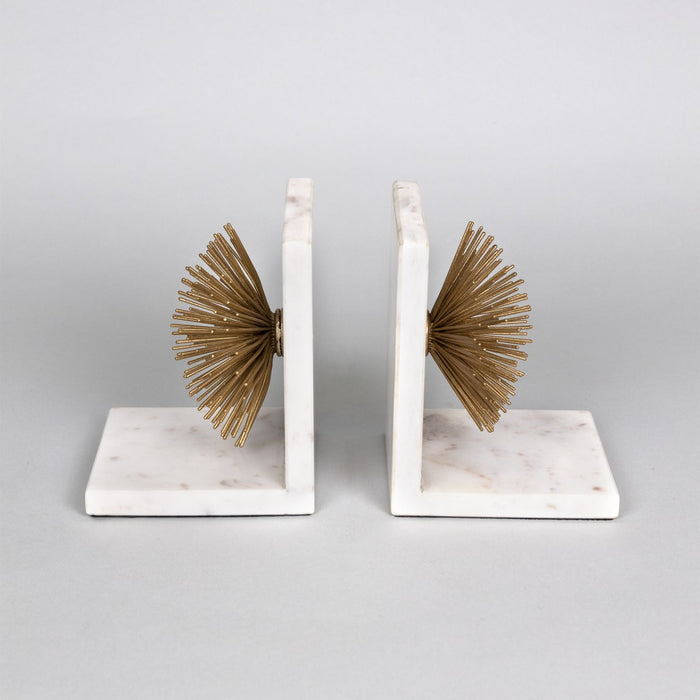 HYGGE CAVE | MARBLE AND GOLD IRON BURST BOOKENDS