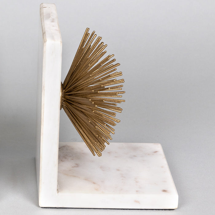 HYGGE CAVE | MARBLE AND GOLD IRON BURST BOOKENDS