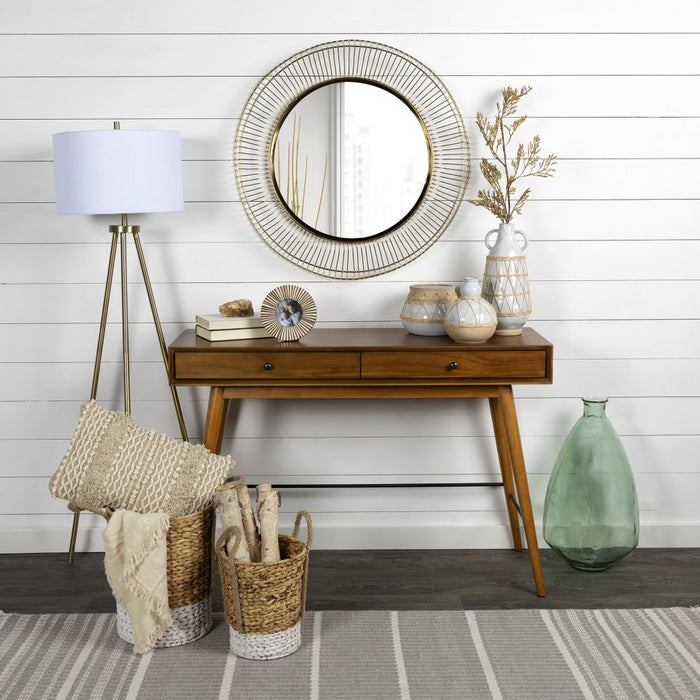 HYGGE CAVE | WHITE STONE AND RATTAN DETAIL LONG VASE