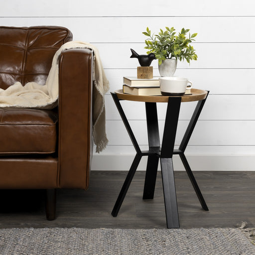 HYGGE CAVE | BLACK METAL AND WOOD GEOMETRIC END TABLE