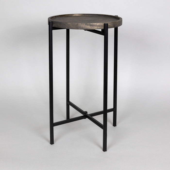 HYGGE CAVE | BLACK CAST IRON END TABLE WITH WOODEN TOP