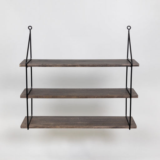 HYGGE CAVE | THREE TIER WOOD AND METAL HANGING WALL SHELF