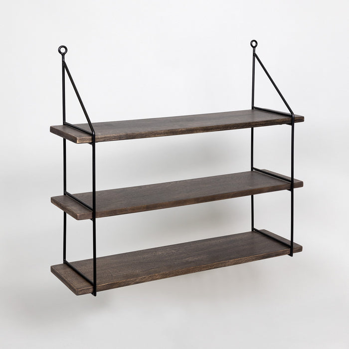 HYGGE CAVE | THREE TIER WOOD AND METAL HANGING WALL SHELF
